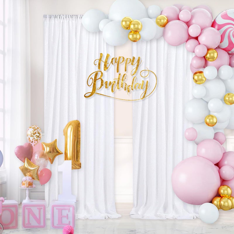 QueenDream White Sequin Backdrop 2 Panels Curtains 2FTx8FT Party Backdrop Glitter Birthday Wedding Curtains Sparkle Photo Background - Image 2